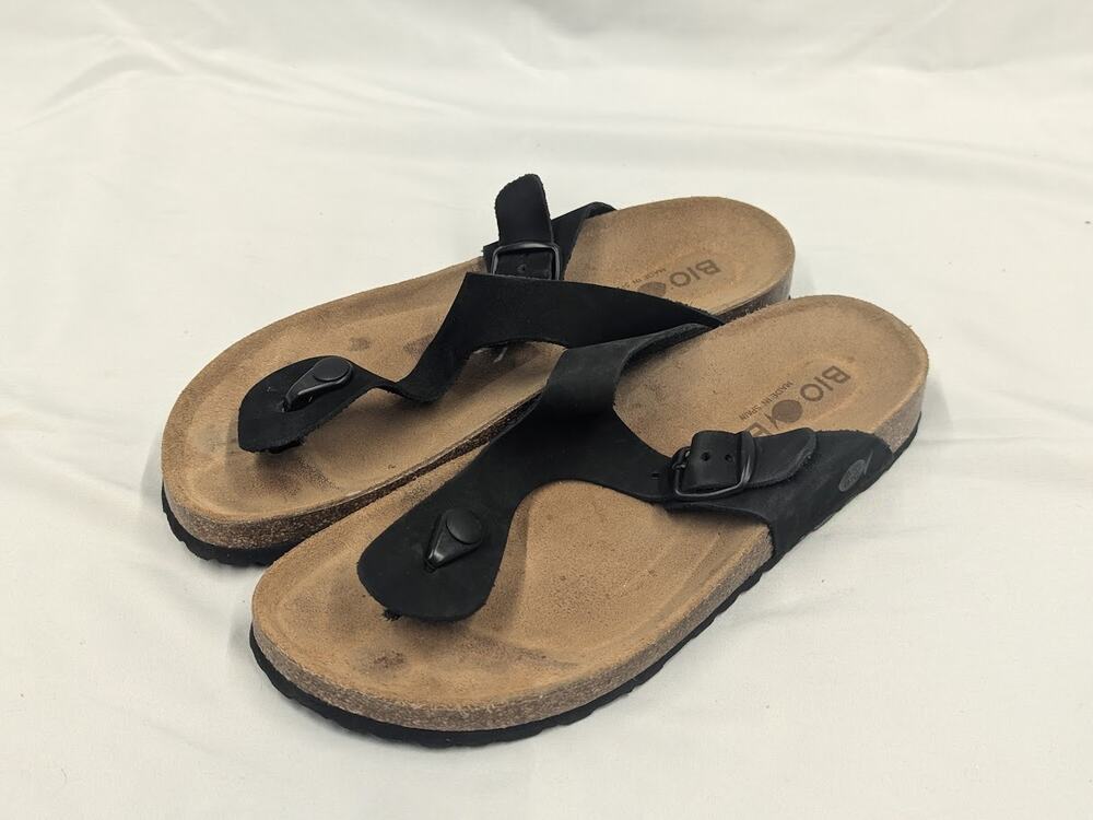 Bio Bio Sandals Womens Size 40 EU US 9 Shoes Flats Buckle Black Made In Spain
